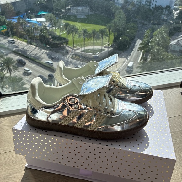 adidas Shoes - adidas Silver Metallic Sneakers